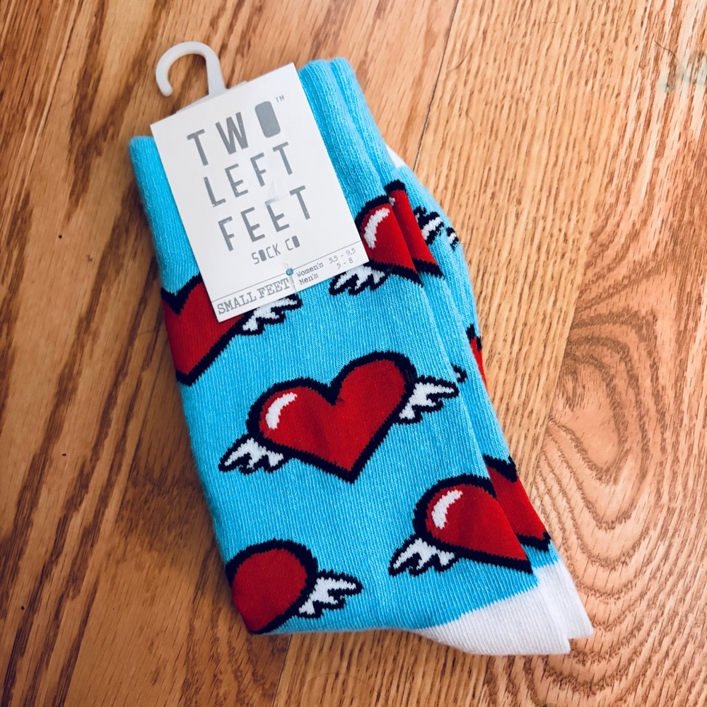 NWT Two Left Feet Blue Flying Heart Socks